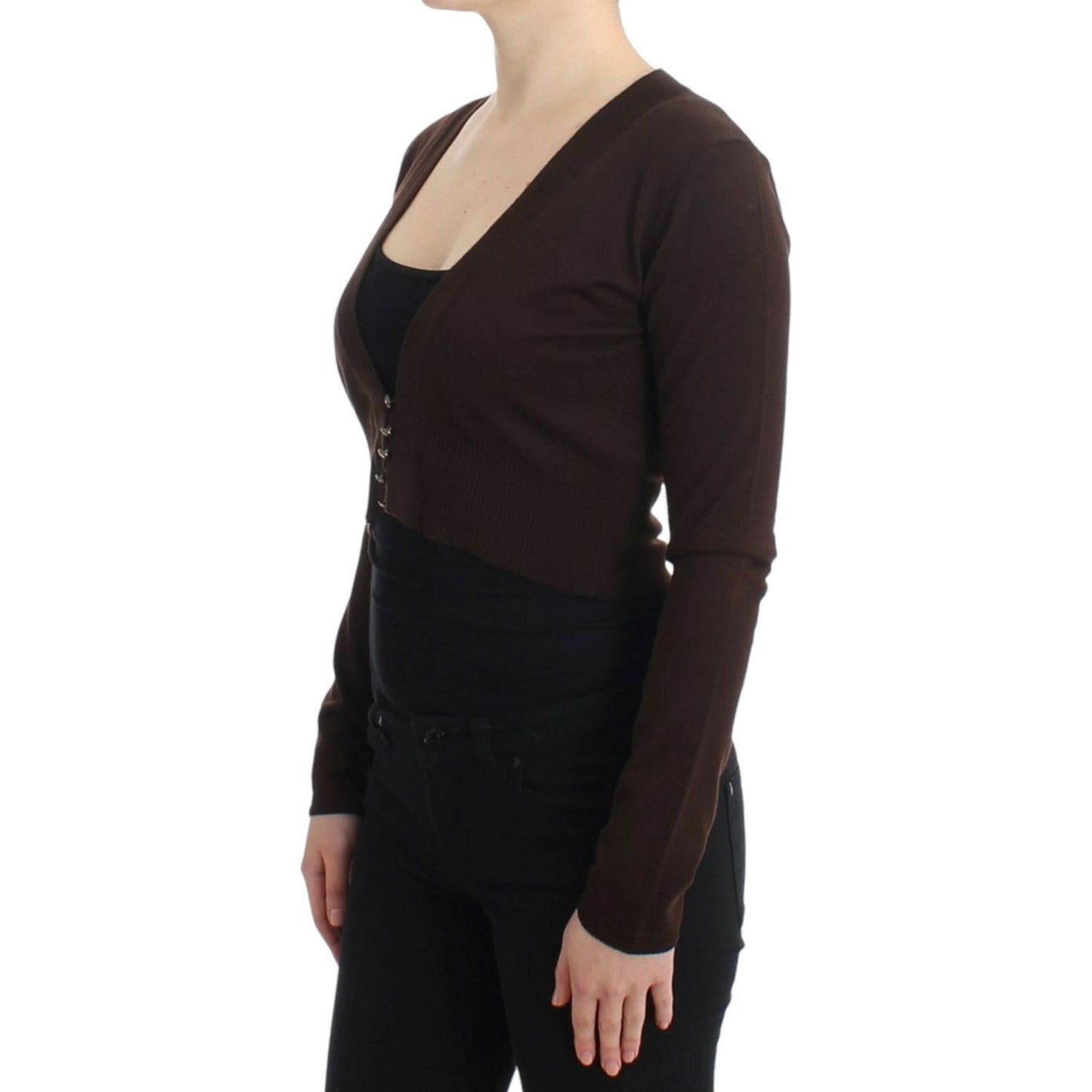 Cavalli Elegant Brown Virgin Wool Cropped Cardigan Cavalli