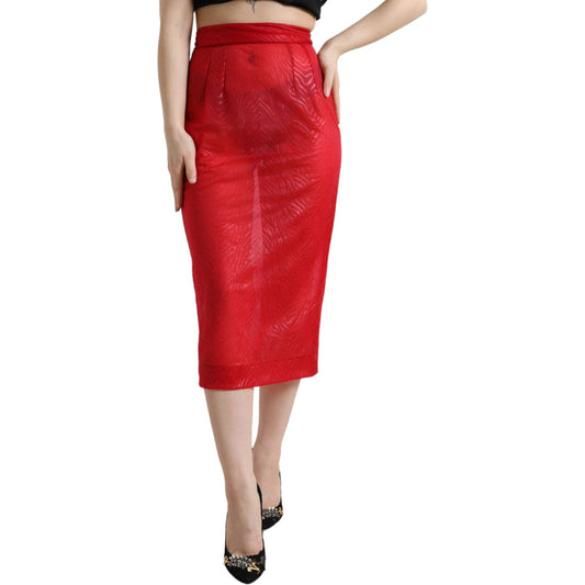 Dolce & Gabbana Chic Red High Waist Sheer Midi Skirt Dolce & Gabbana