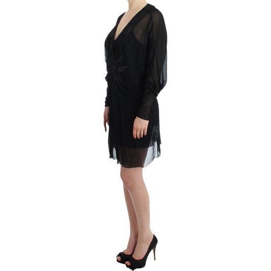 Cavalli Elegant Sheer Black Silk Blouson Dress Cavalli