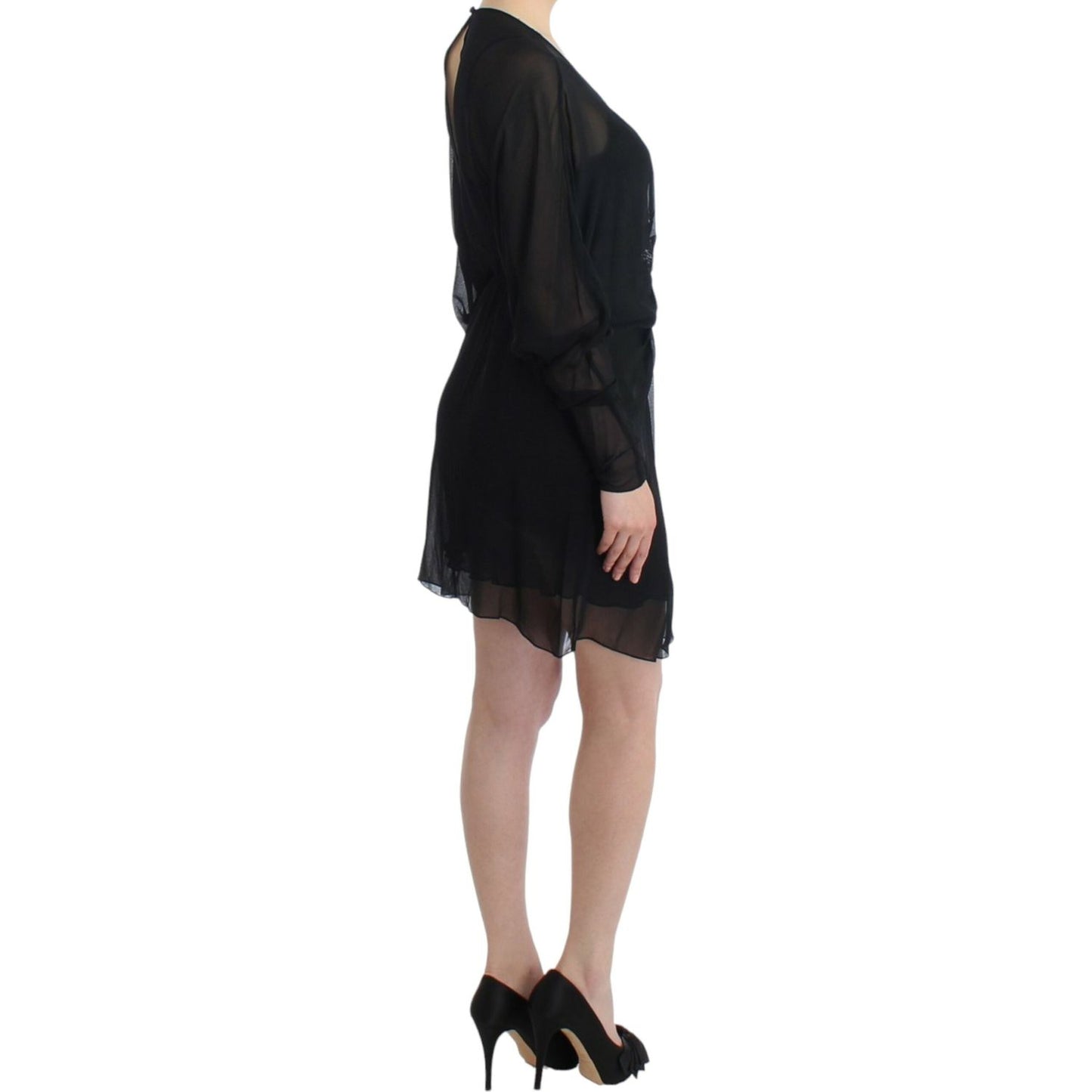 Cavalli Elegant Sheer Black Silk Blouson Dress Cavalli