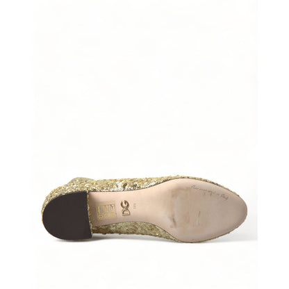 Dolce & Gabbana Gold Sequined Short Boots Stretch Shoes