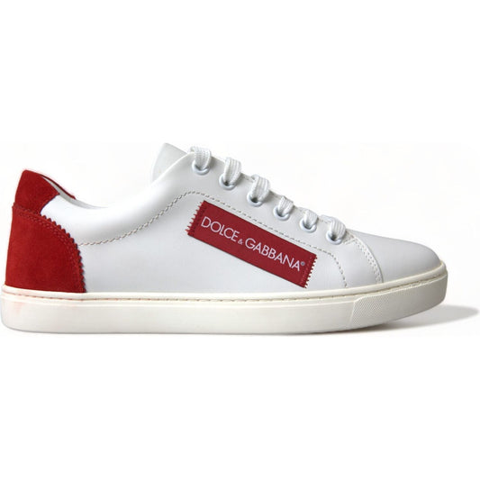 Dolce & Gabbana Chic White Leather Sneakers with Red Accents Dolce & Gabbana