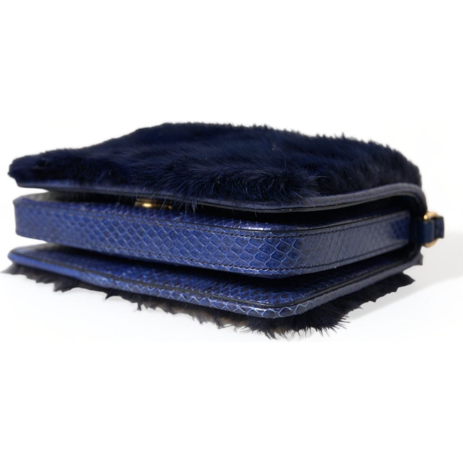 Dolce & Gabbana Dark Blue Fur Ayers Lily Twist Crossbody Shoulder Bag