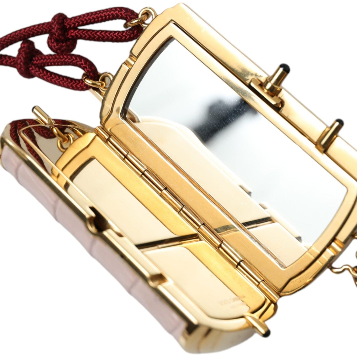 Dolce & Gabbana Pink Exotic Leather Mini Mirror Tassel Makeup Bag