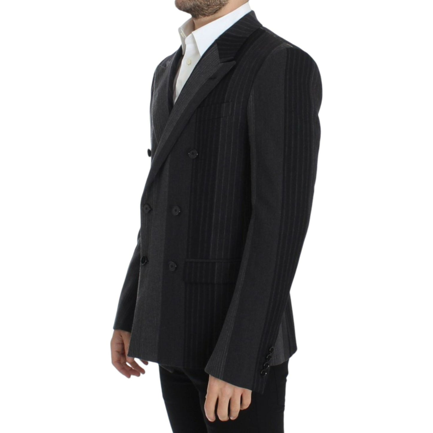 Dolce & Gabbana Elegant Gray Striped Wool Slim Blazer Dolce & Gabbana