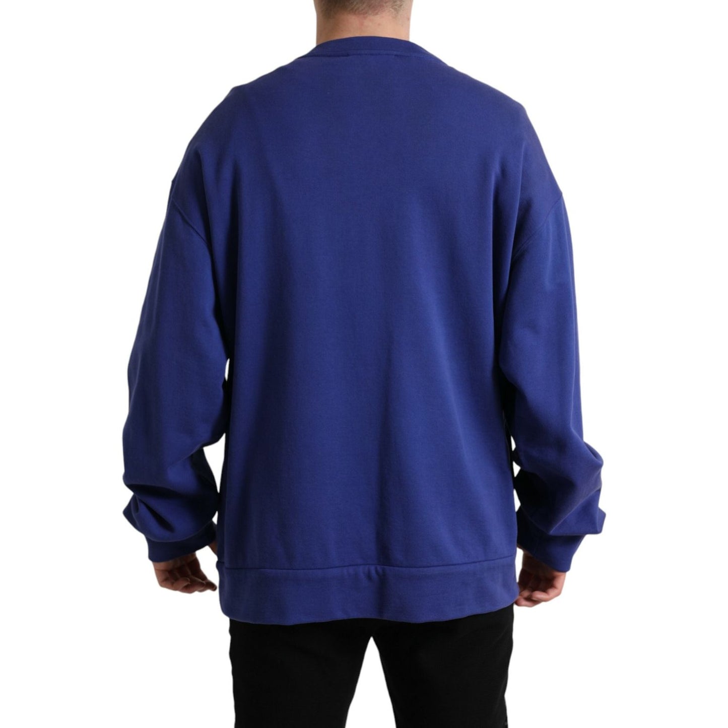 Dolce & Gabbana Royal Blue Cotton Crewneck Sweater Dolce & Gabbana