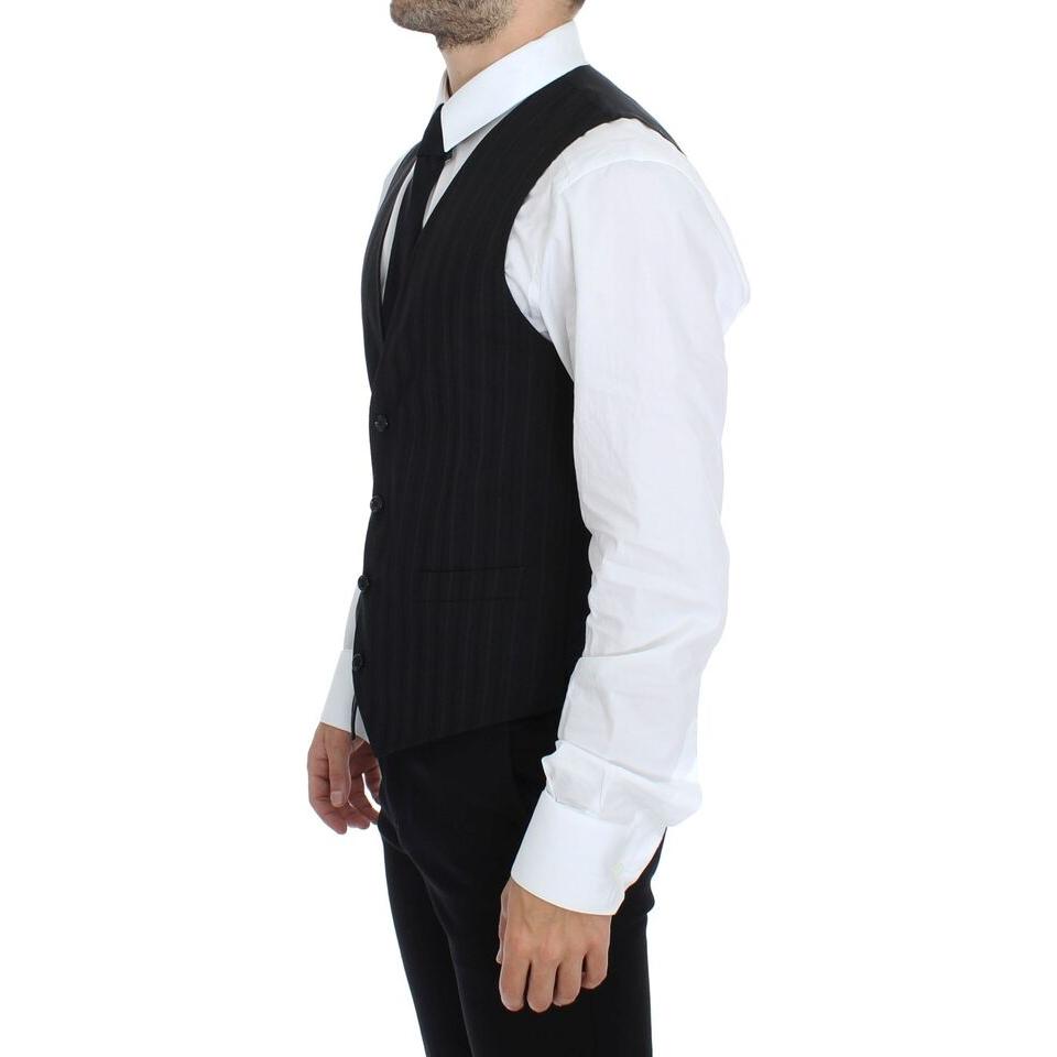 Dolce & Gabbana Black Striped Stretch Dress Vest Gilet