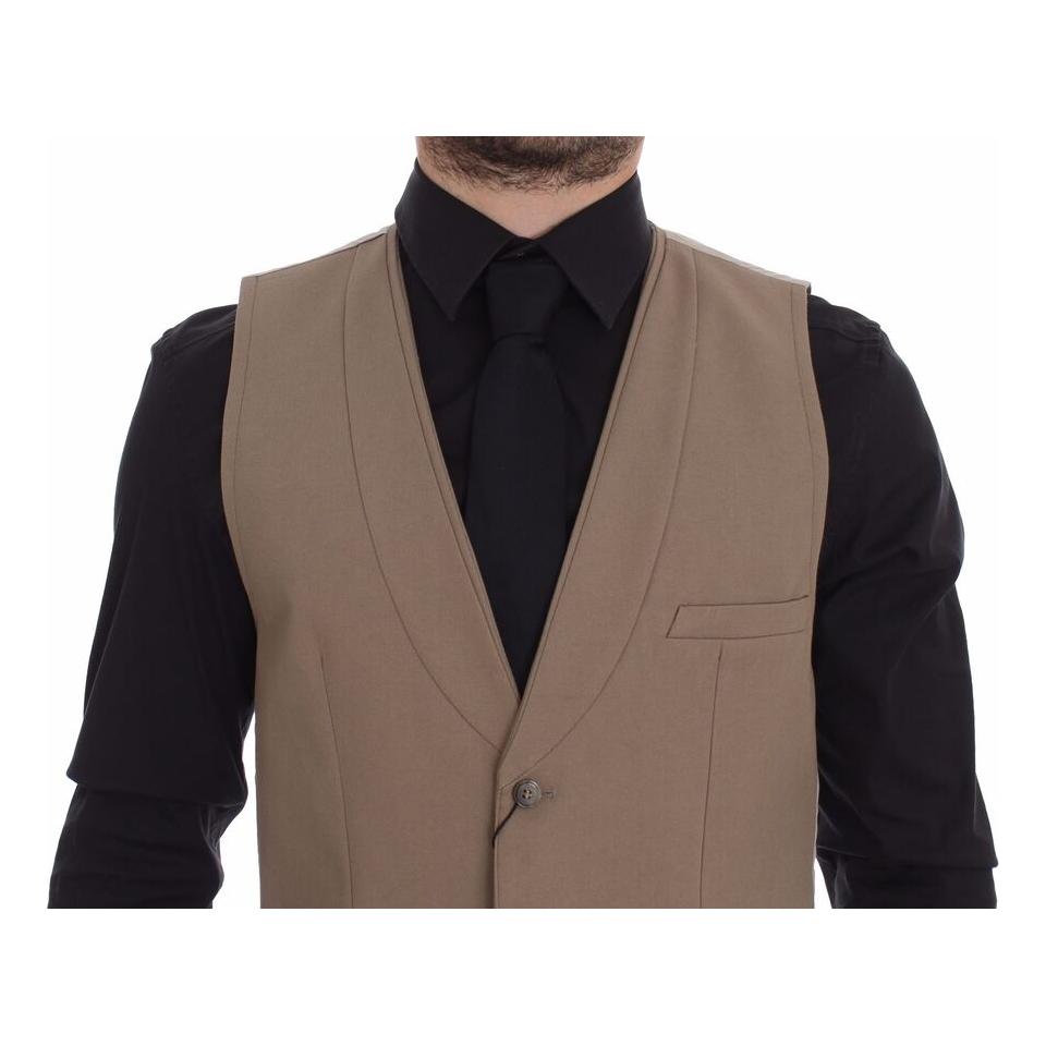 Dolce & Gabbana Elegant Beige Cotton Dress Vest – Slim Fit Dolce & Gabbana