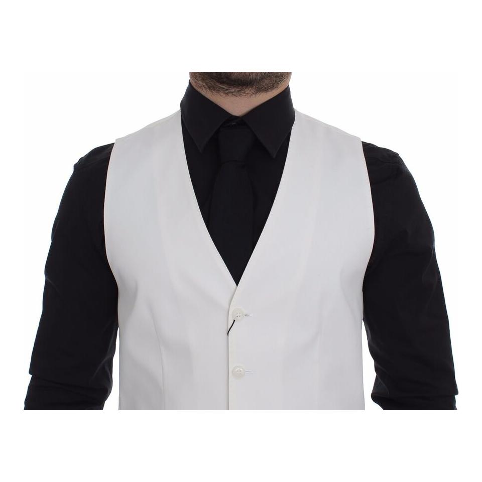 Dolce & Gabbana White Cotton Silk Blend Dress Vest Blazer