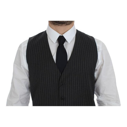 Dolce & Gabbana Gray Striped Wool Single Breasted Vest