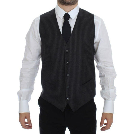 Dolce & Gabbana Elegant Gray Striped Wool Dress Vest Dolce & Gabbana