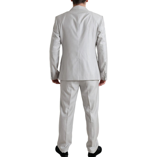 Dolce & Gabbana Elegant Silver Slim Fit Wool-Silk Suit Dolce & Gabbana