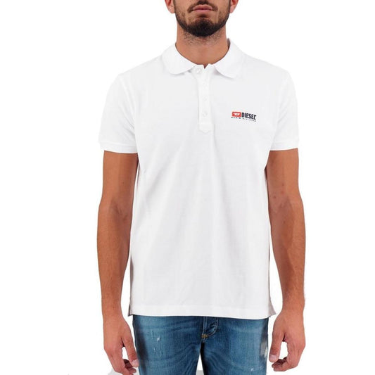 Diesel Elegant White Cotton Polo Shirt with Contrasting Logo Diesel