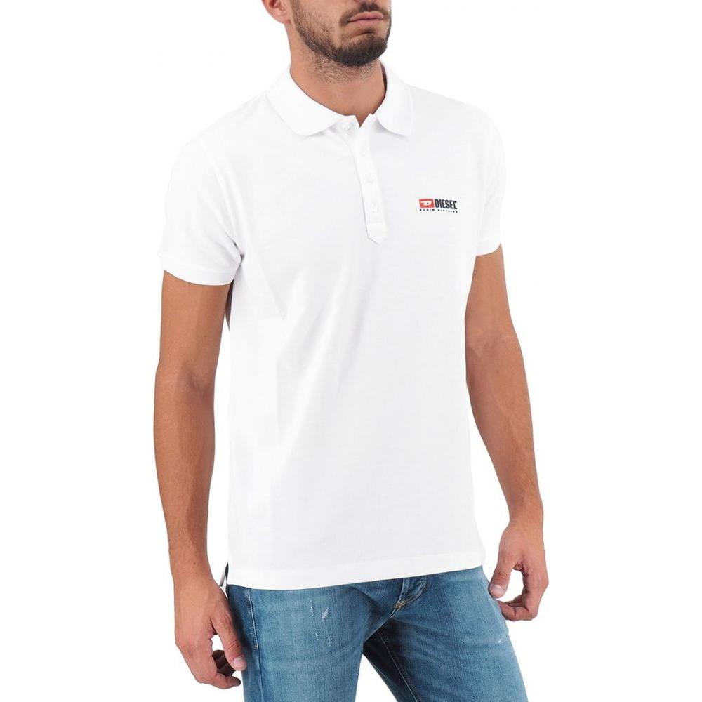 Diesel Elegant White Cotton Polo Shirt with Contrasting Logo Diesel