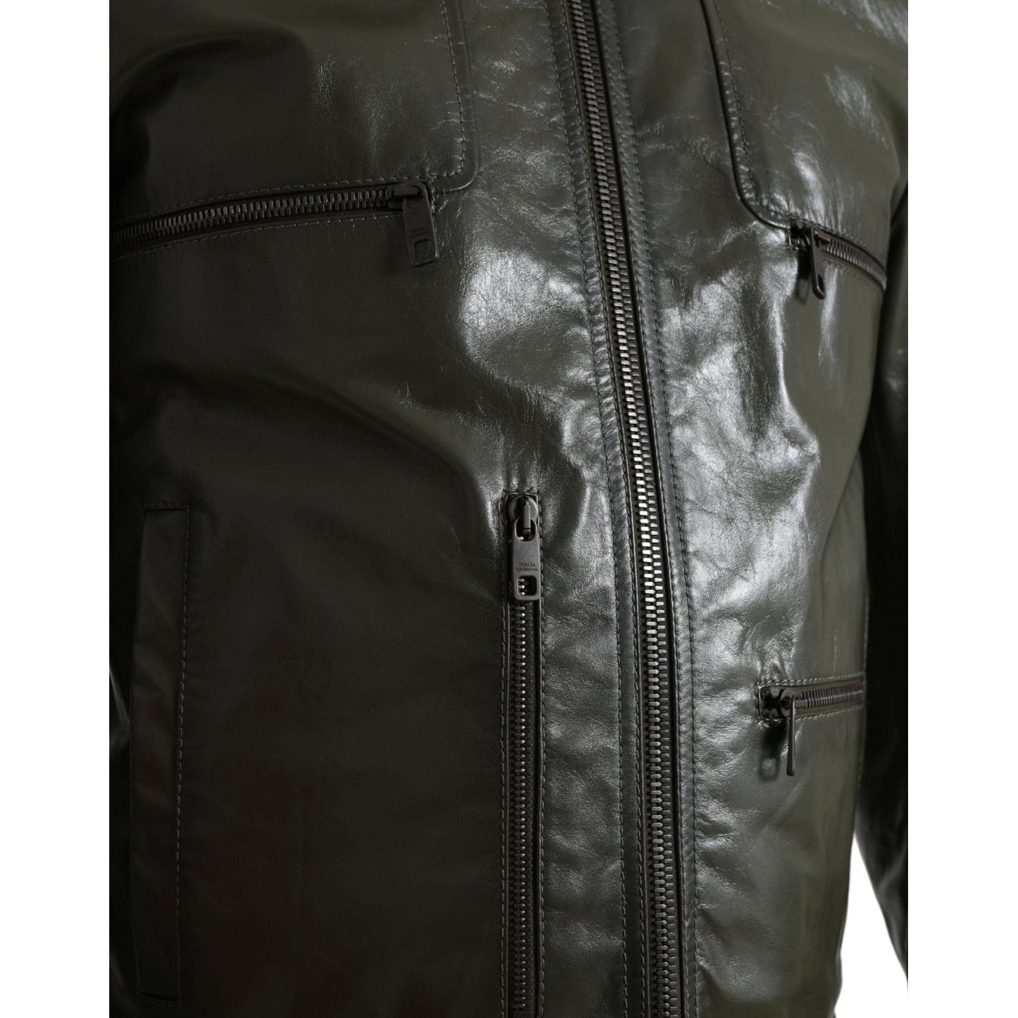 Dolce & Gabbana Emerald Elegance Leather Biker Jacket Dolce & Gabbana