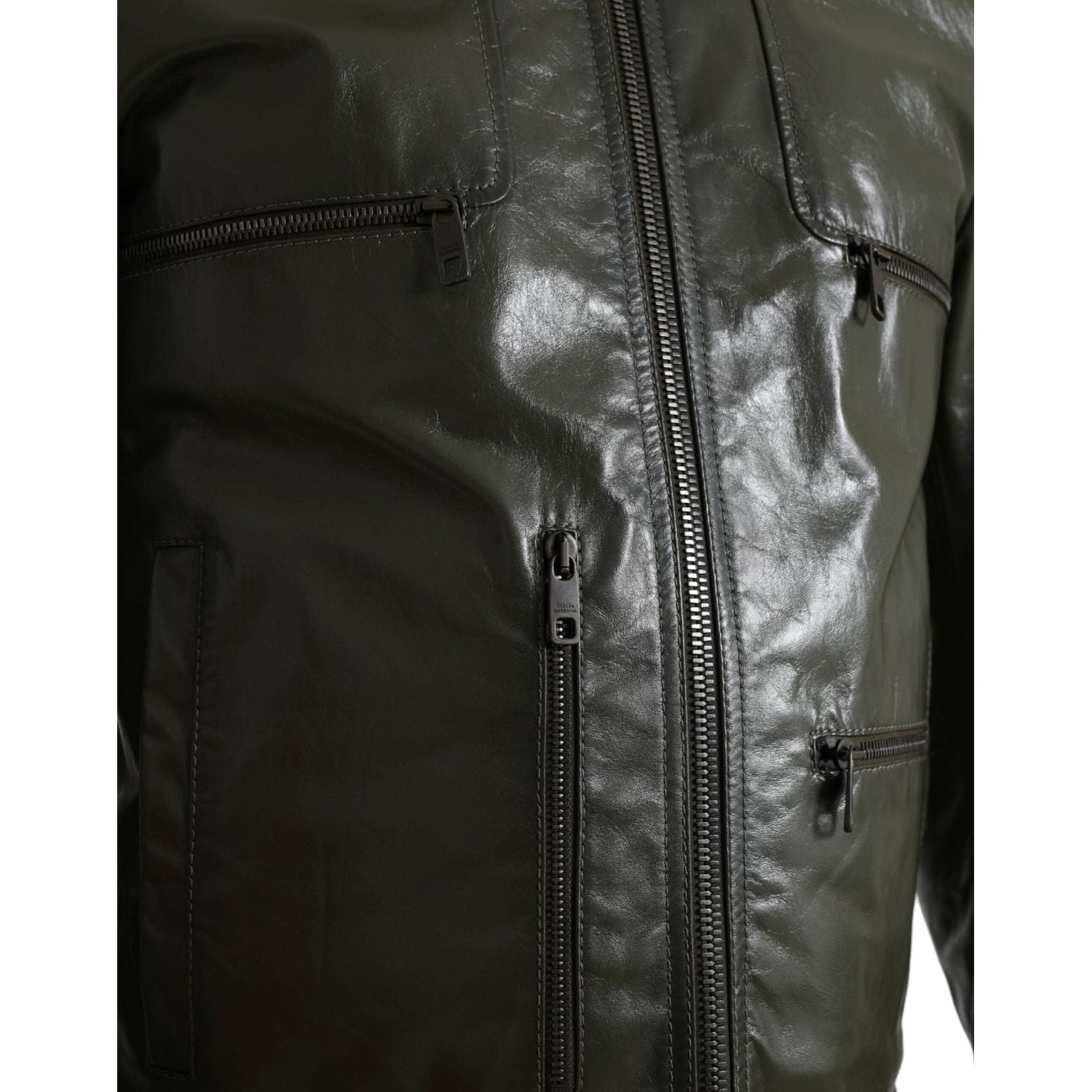 Dolce & Gabbana Emerald Elegance Leather Biker Jacket