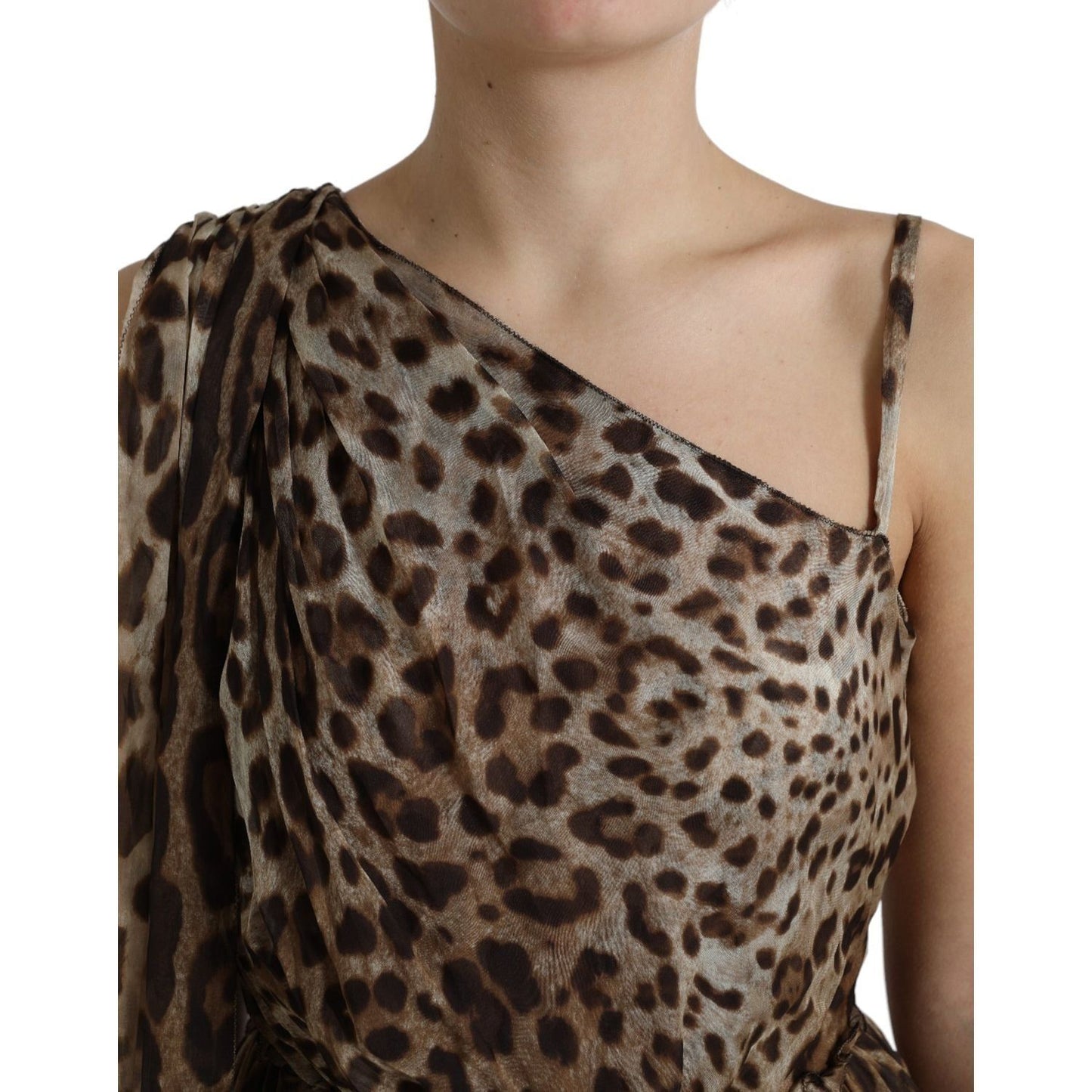 Dolce & Gabbana Elegant One-Shoulder Leopard Midi Dress Dolce & Gabbana