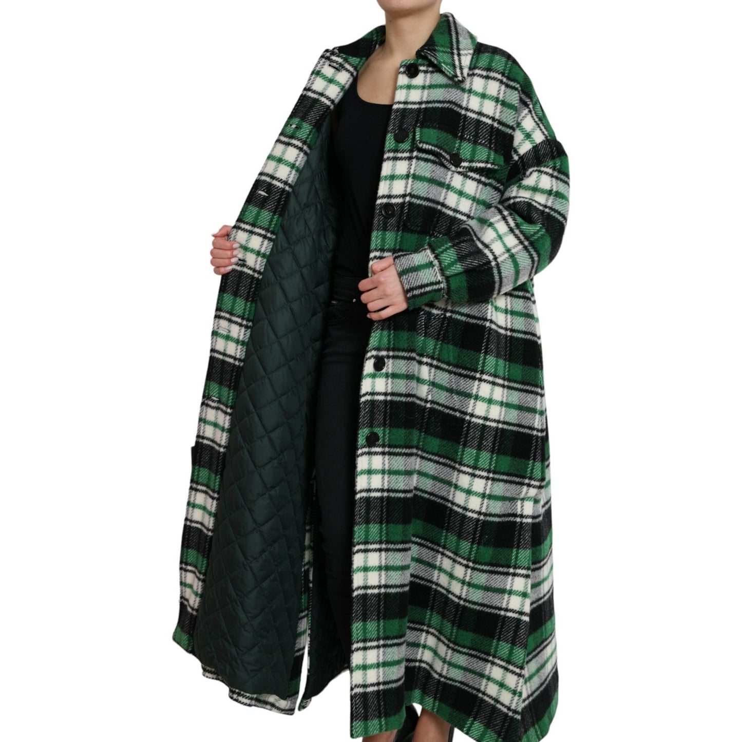 Dolce & Gabbana Elegant Green Plaid Long Coat Dolce & Gabbana