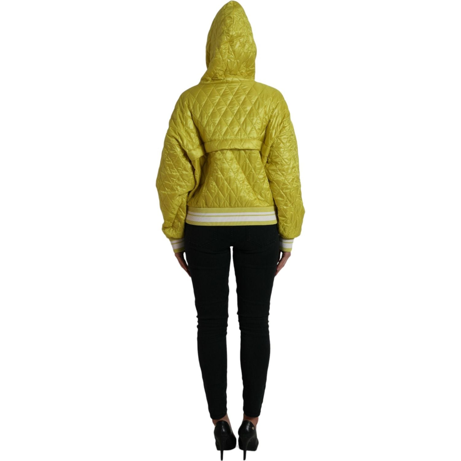 Dolce & Gabbana Yellow Nylon Quilted Hooded Pullover Jacket