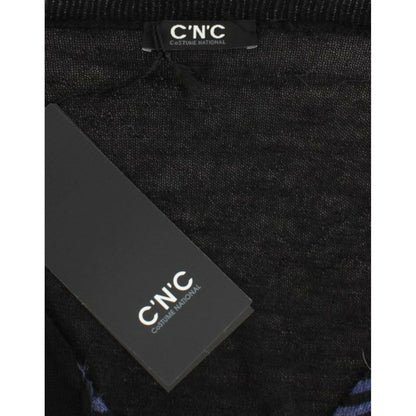 Costume National Black striped V-neck sweater