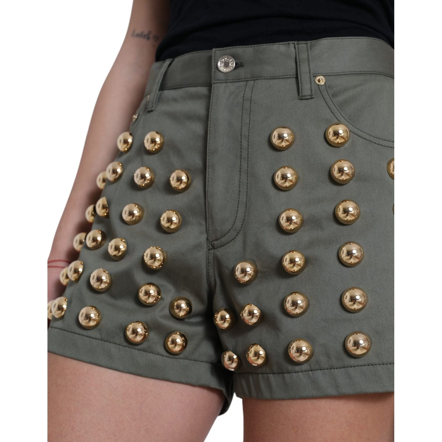 Dolce & Gabbana Emerald High Waist Embellished Shorts