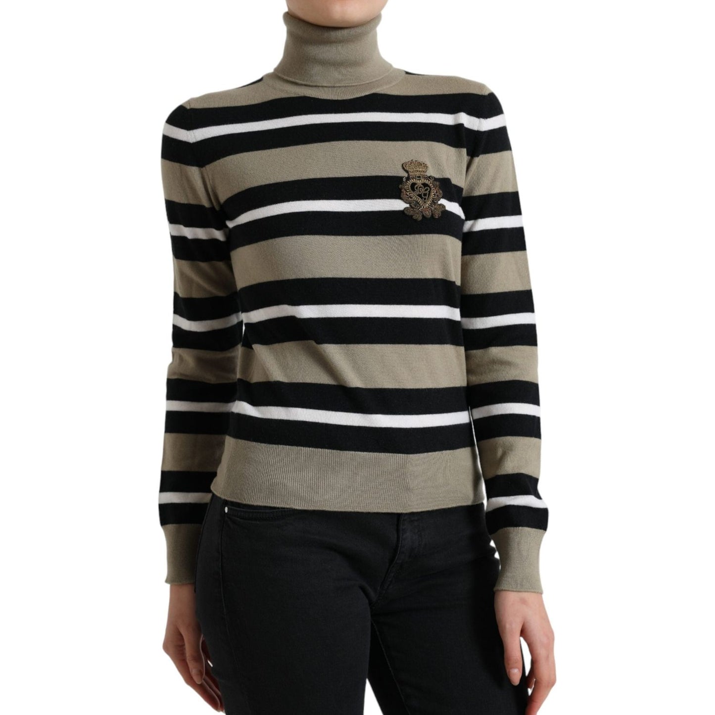 Dolce & Gabbana Multicolor Stripes Logo Turtle Neck Pullover Sweater