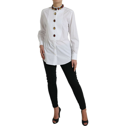 Dolce & Gabbana Elegant Crystal-Embellished White Cotton Top Dolce & Gabbana