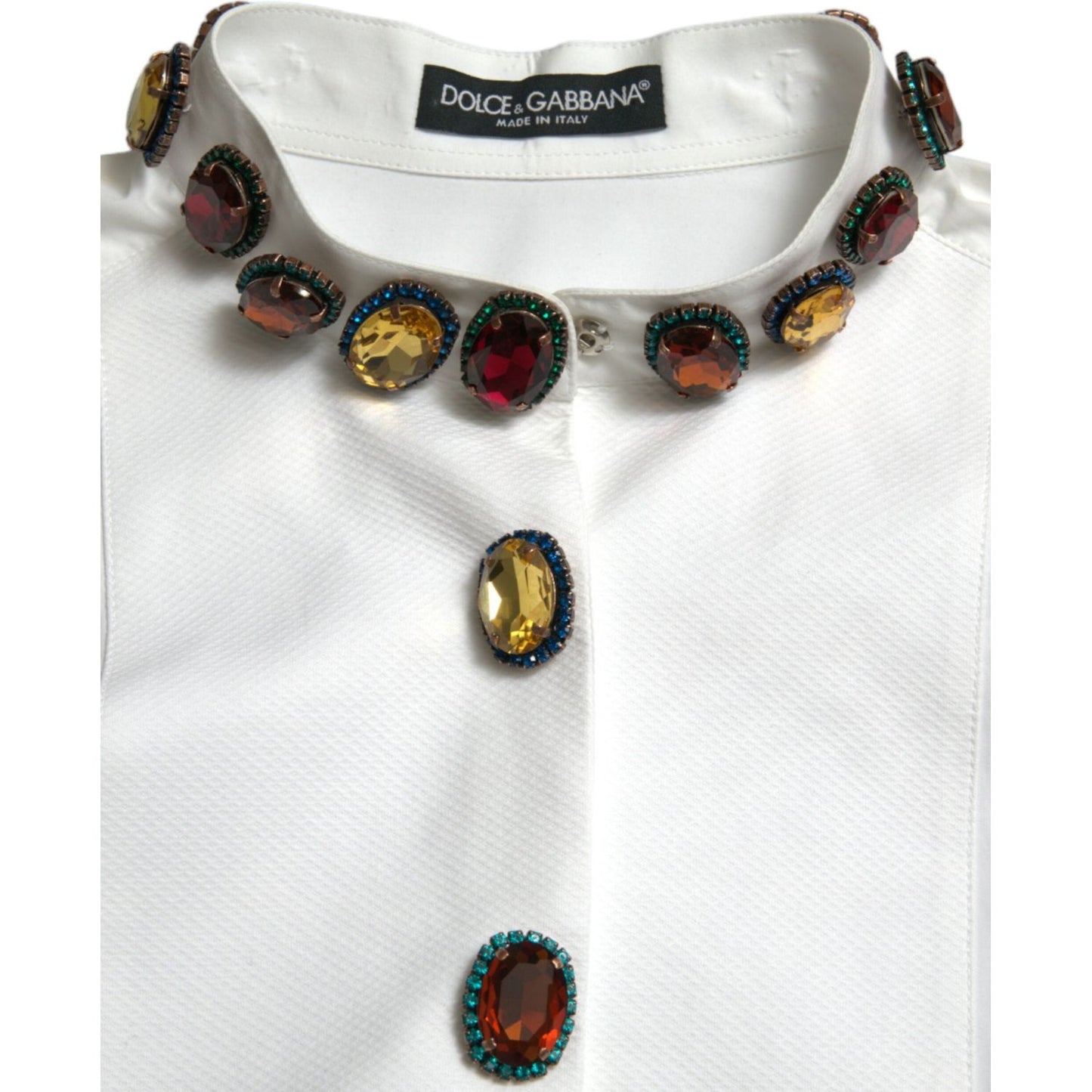 Dolce & Gabbana Elegant Crystal-Embellished White Cotton Top Dolce & Gabbana