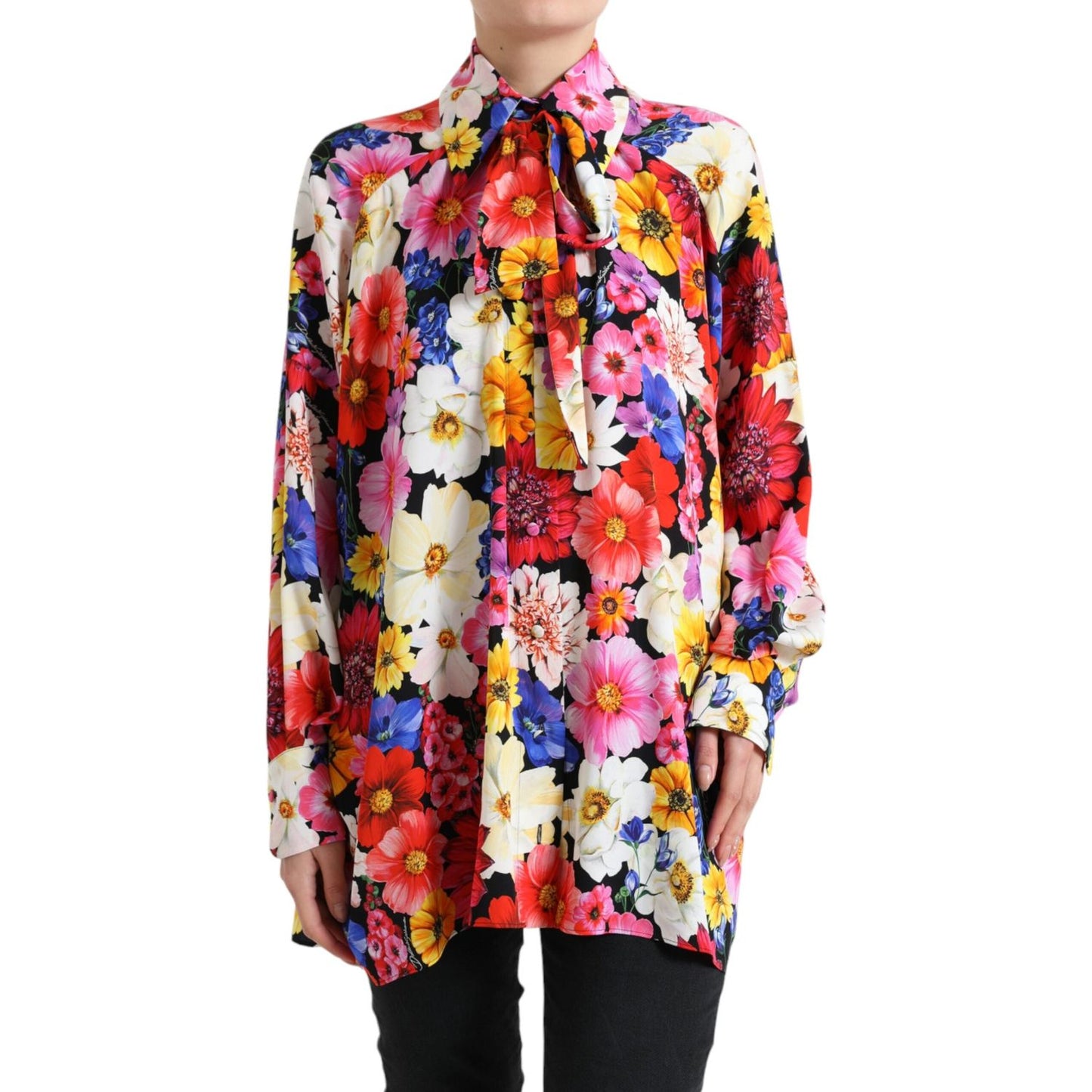 Dolce & Gabbana Floral Silk Blouse with Front Tie Fastening Dolce & Gabbana