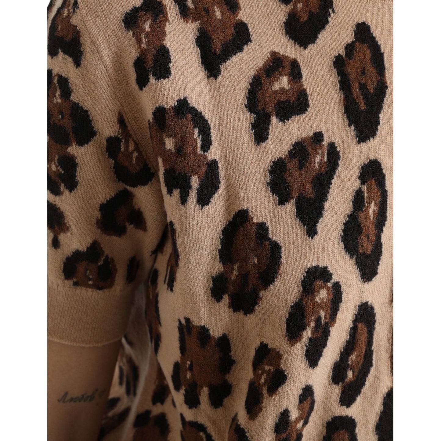 Dolce & Gabbana Elegant Beige Leopard Turtleneck Wool Top Dolce & Gabbana