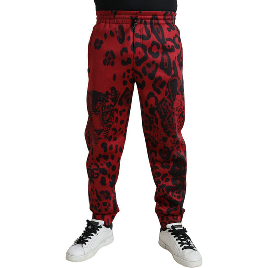 Dolce & Gabbana Elegant Leopard Print Joggers in Red and Black Dolce & Gabbana