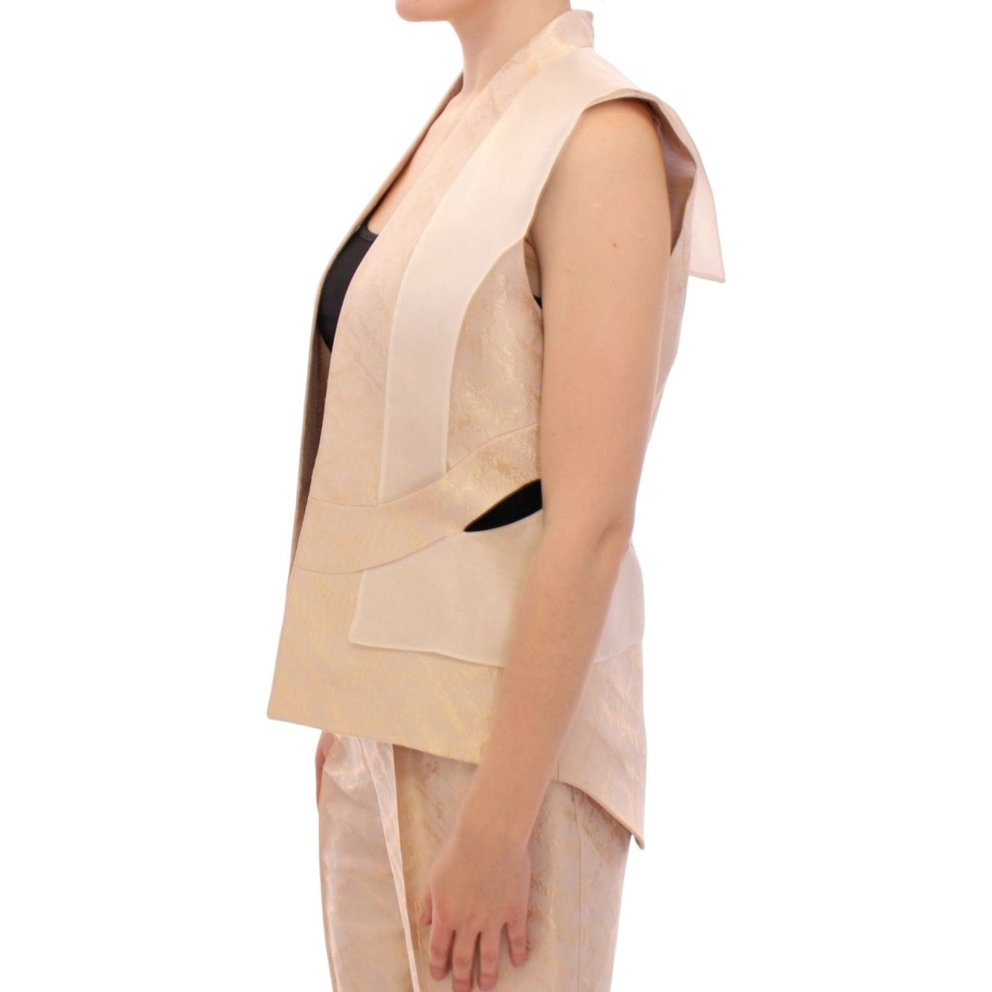 Zeyneptosun Beige brocade sleeveless jacket vest