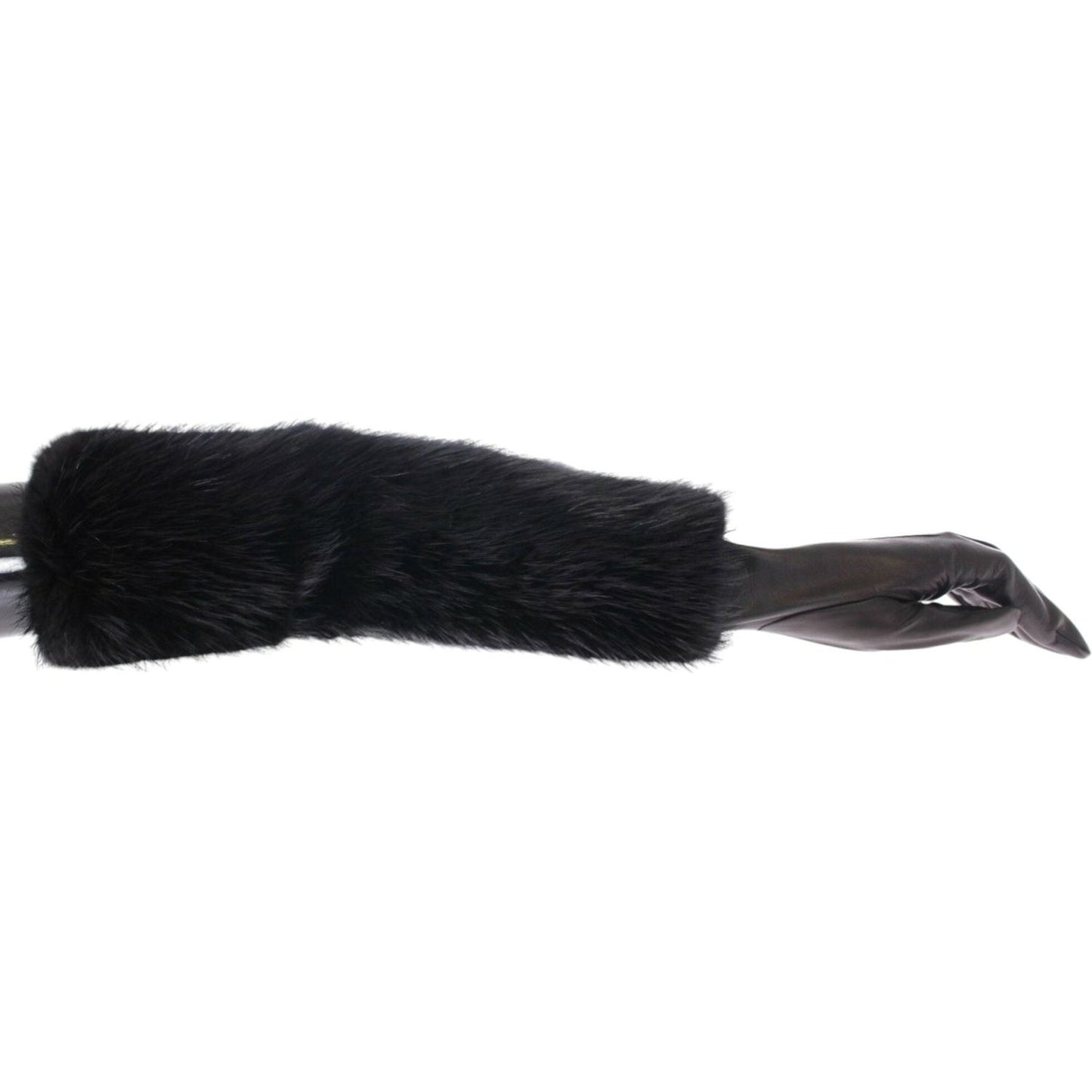 Dolce & Gabbana Black Beaver Fur Lambskin Leather Elbow Gloves
