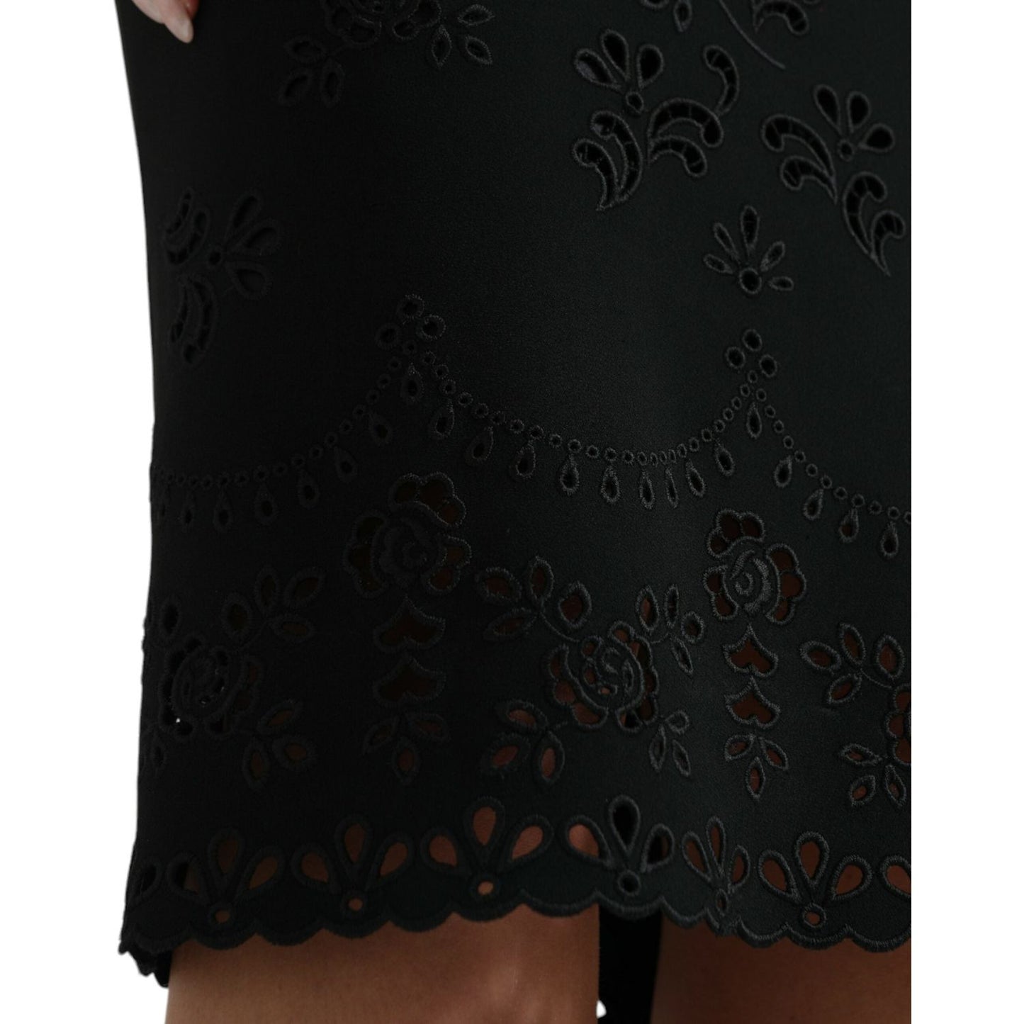 Dolce & Gabbana Black Floral Lace Bodycon Midi Dress Dolce & Gabbana