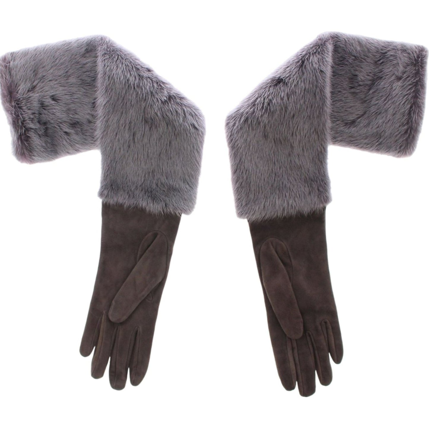 Dolce & Gabbana Elegant Gray Mink Fur Leather Elbow Gloves Dolce & Gabbana