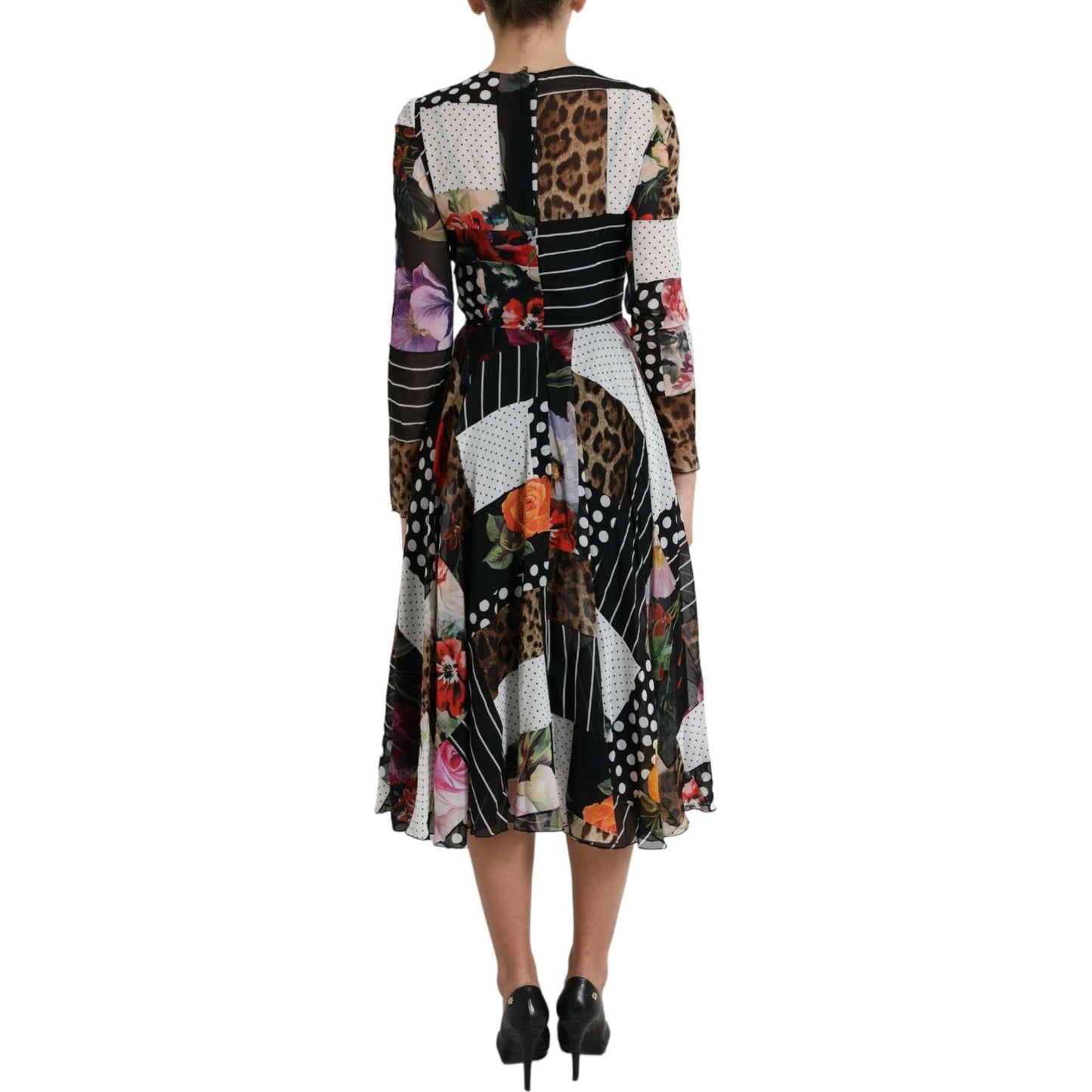 Dolce & Gabbana Elegant Patchwork Silk Midi A-Line Dress Dolce & Gabbana