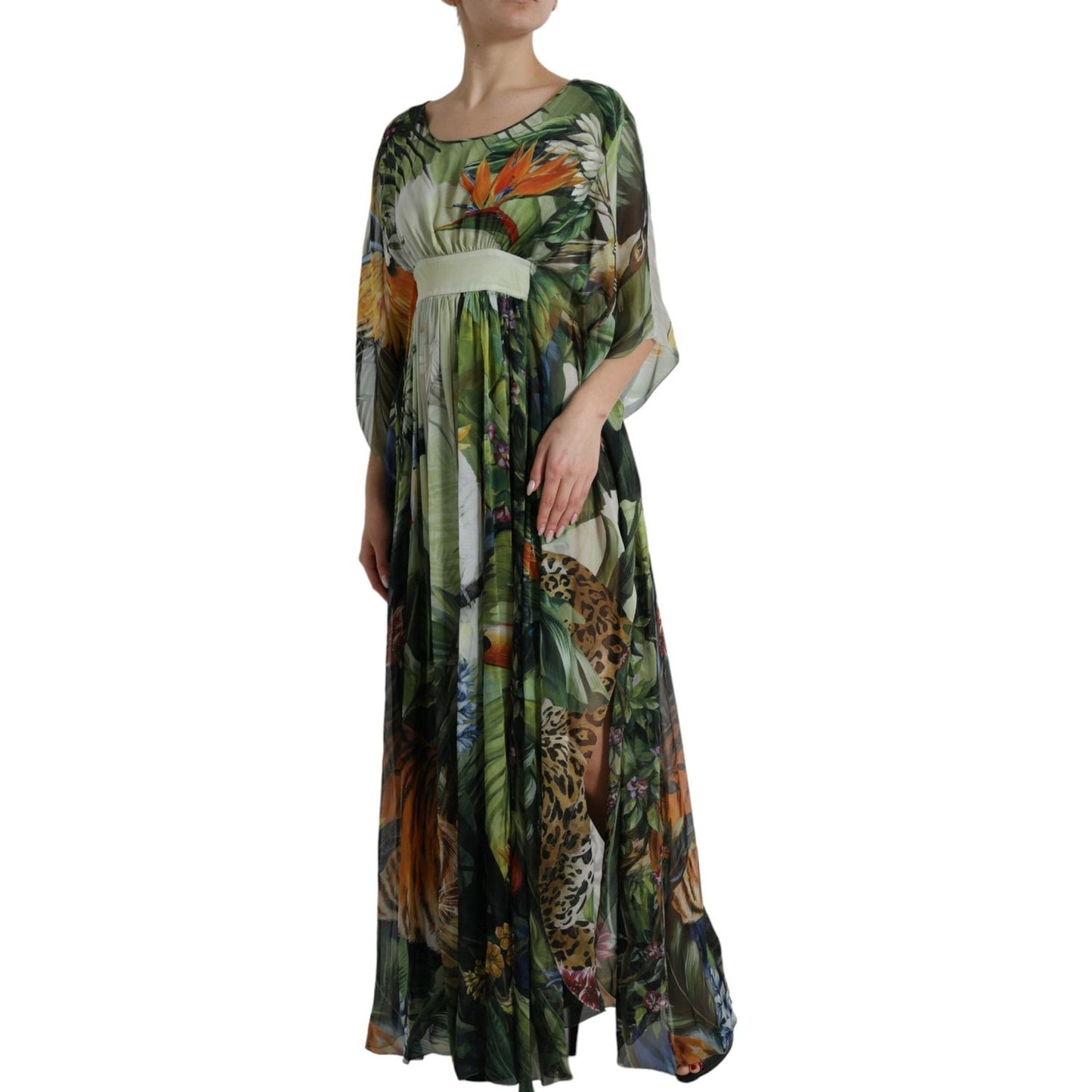 Dolce & Gabbana Elegant Jungle Print Maxi Silk Dress Dolce & Gabbana