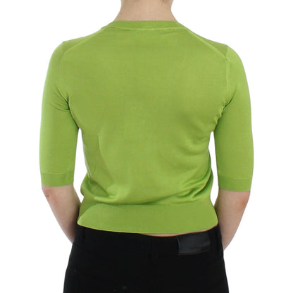 Dolce & Gabbana Green Wool V-neck Pullover Sweater Top