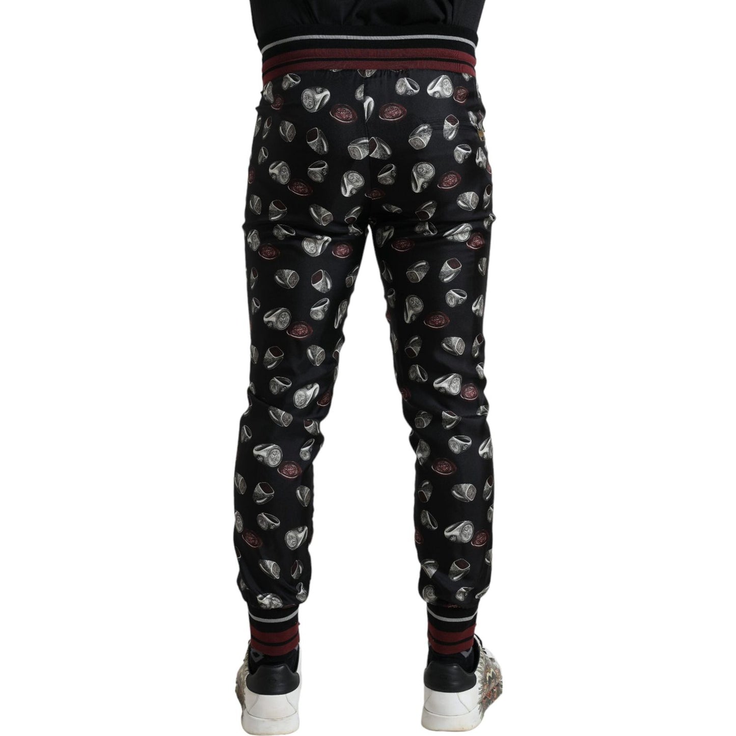 Dolce & Gabbana Elegant Silk Jogging Trousers with Ring Print Dolce & Gabbana