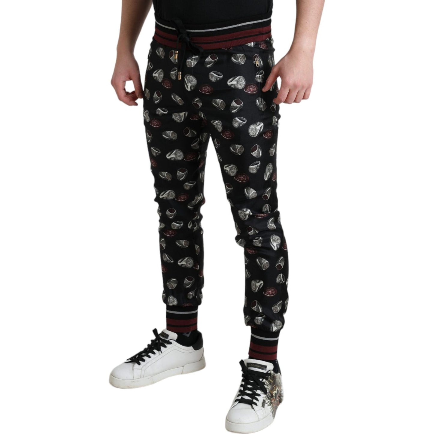 Dolce & Gabbana Elegant Silk Jogging Trousers with Ring Print Dolce & Gabbana