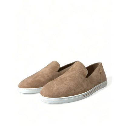 Dolce & Gabbana Beige Suede Caiman Men Loafers Slippers Shoes