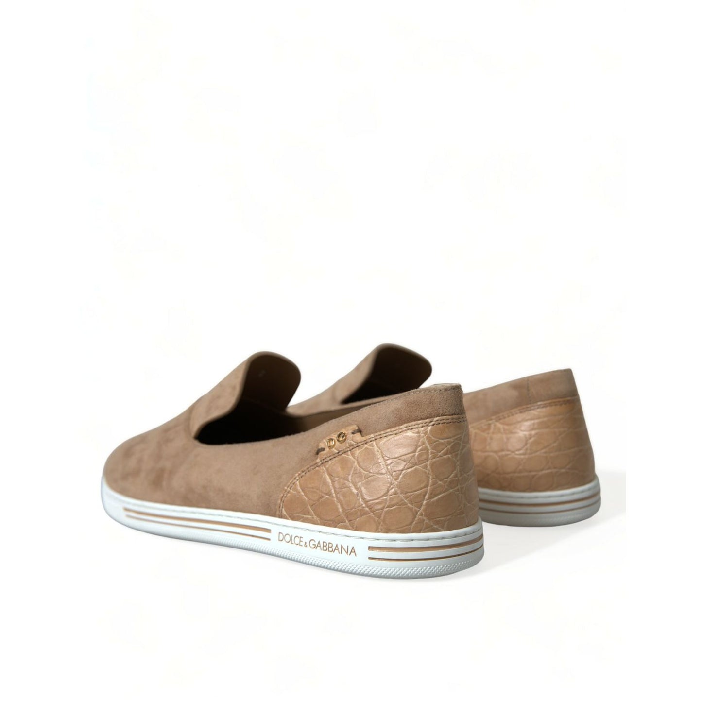 Dolce & Gabbana Beige Suede Caiman Men Loafers Slippers Shoes
