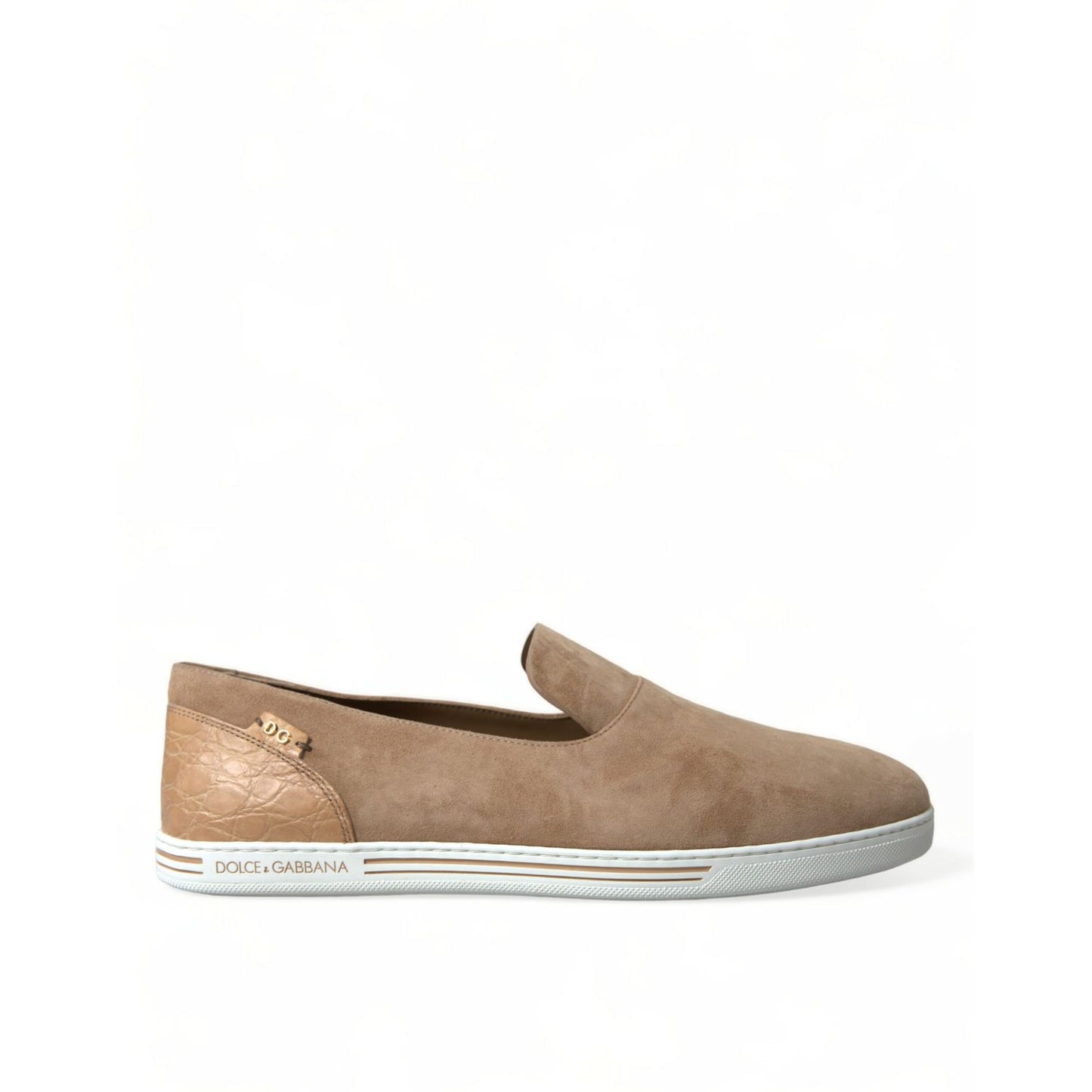 Dolce & Gabbana Beige Suede Caiman Men Loafers Slippers Shoes