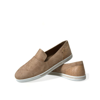 Dolce & Gabbana Beige Suede Caiman Men Loafers Slippers Shoes