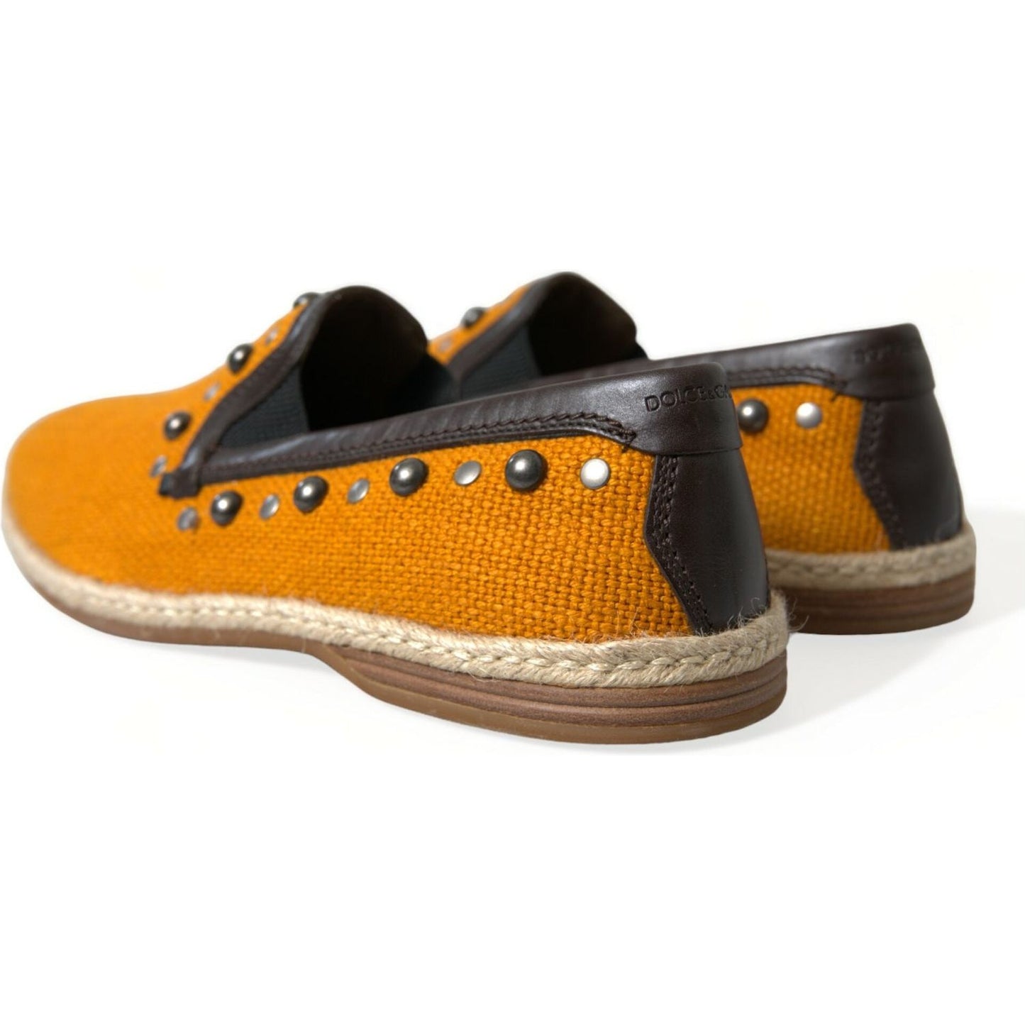 Dolce & Gabbana Exclusive Orange Canvas Loafers with Studs Dolce & Gabbana