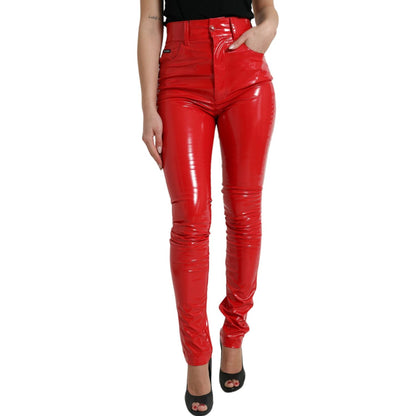 Dolce & Gabbana Shiny Red High Waist Skinny Pants