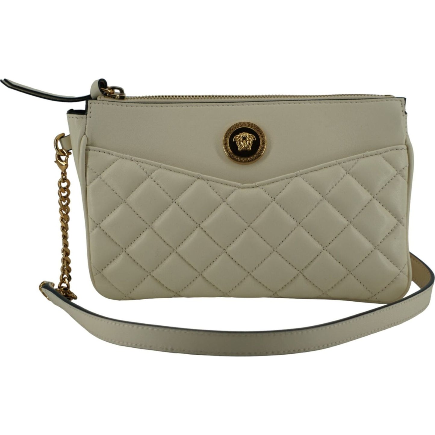 Versace Elegant White Lamb Leather Crossbody Pouch Versace