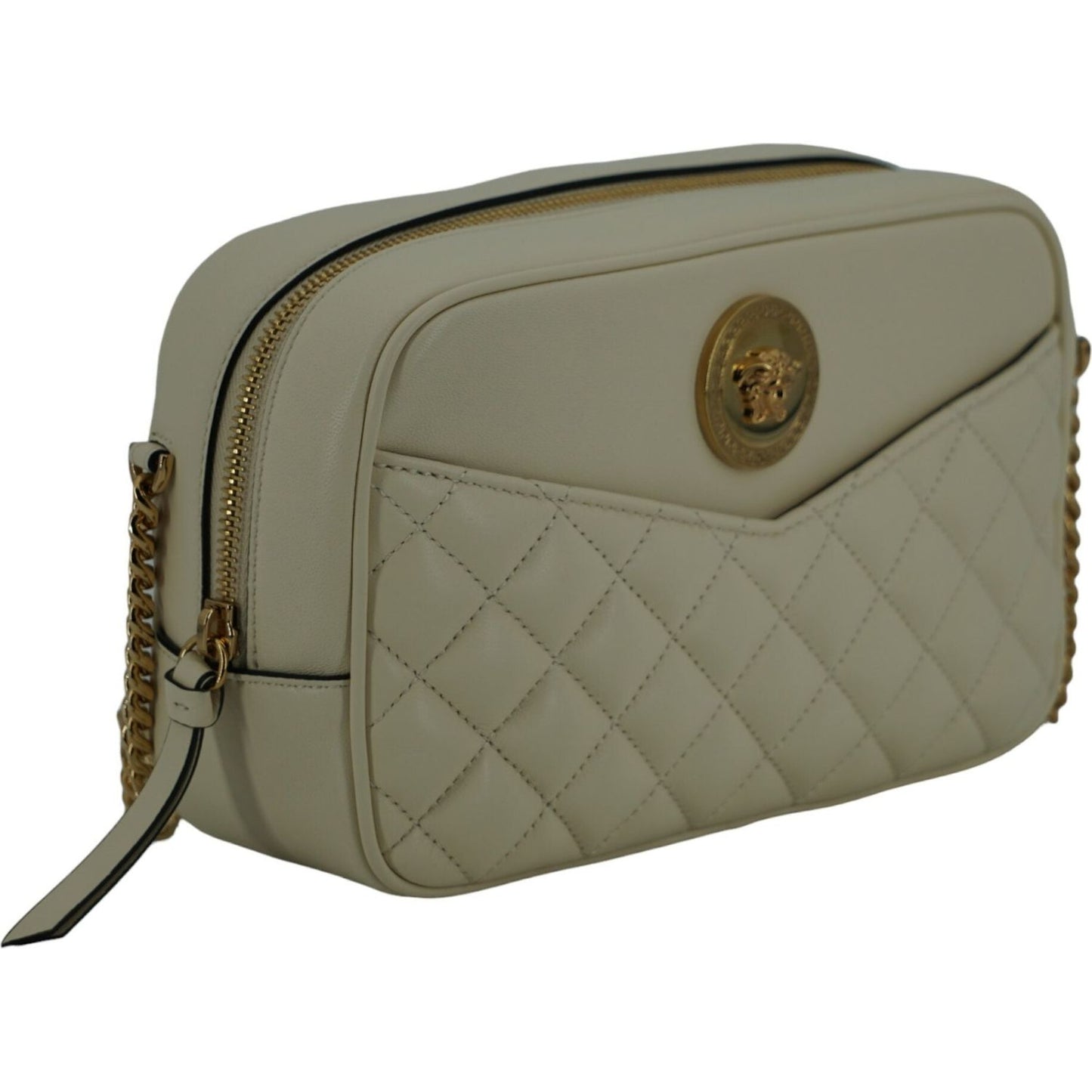 Versace White Lamb Leather Medium Camera Shoulder Bag Versace