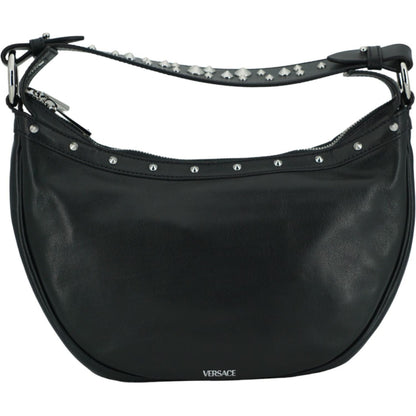 Versace Black Calf Leather Small Hobo Shoulder Bag