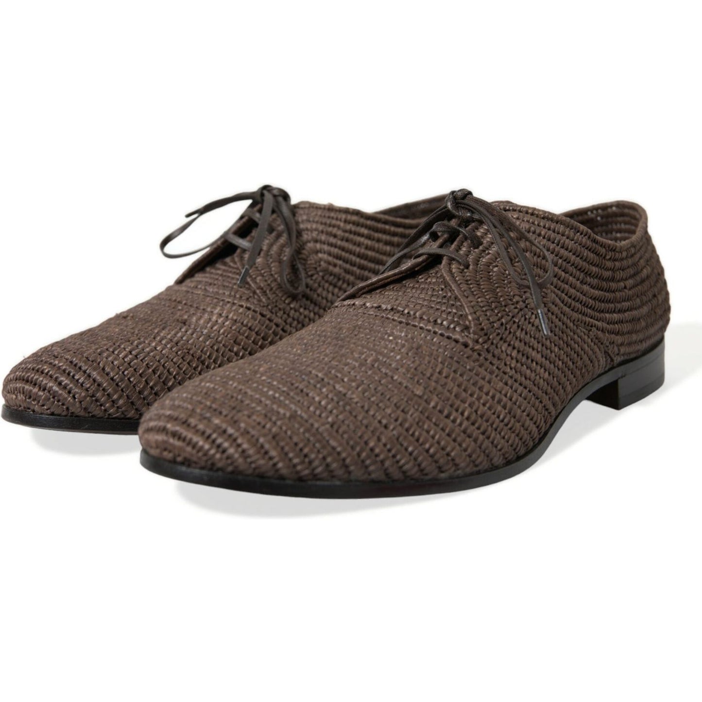 Dolce & Gabbana Elegant Raffia Upper Derby Shoes - Lace Up in Brown Dolce & Gabbana